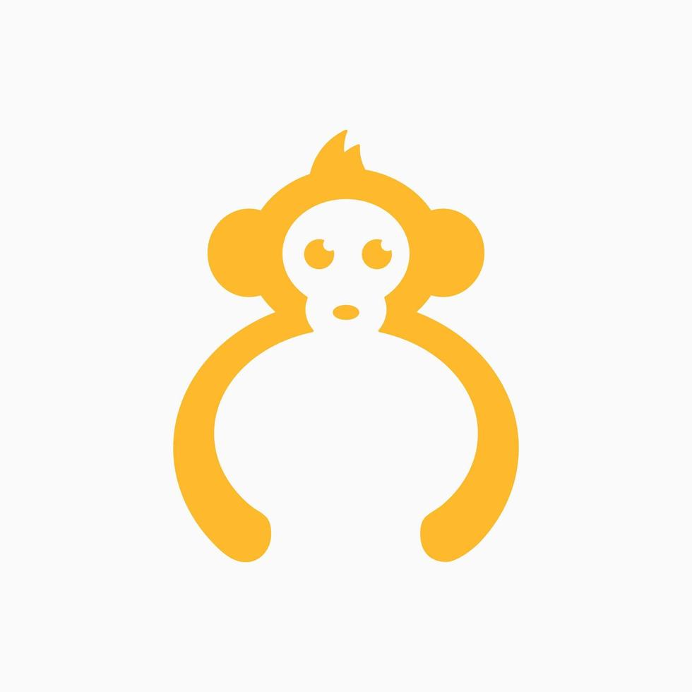 Minimalist Monkey Logo Concept. Negative Space, Flat, Modern and Clean Logotype. Yellow and White. Suitable for Logo, Icon, Symbol, Sign, Mascot and Emblem vector