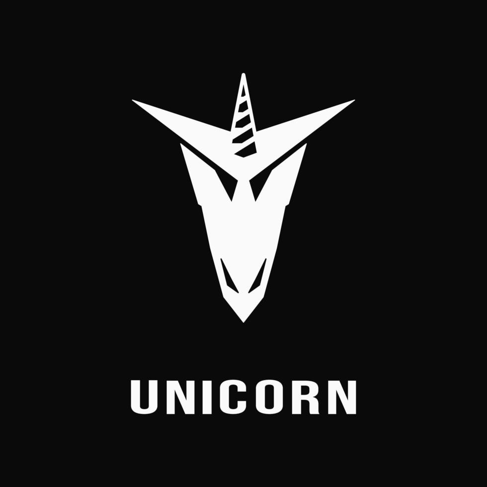 concepto de logotipo de cabeza de unicornio. animal, plano, monograma y logotipo moderno. en blanco y negro. adecuado para logotipo, icono, símbolo, mascota y signo. como emblema o logotipo de mascota vector