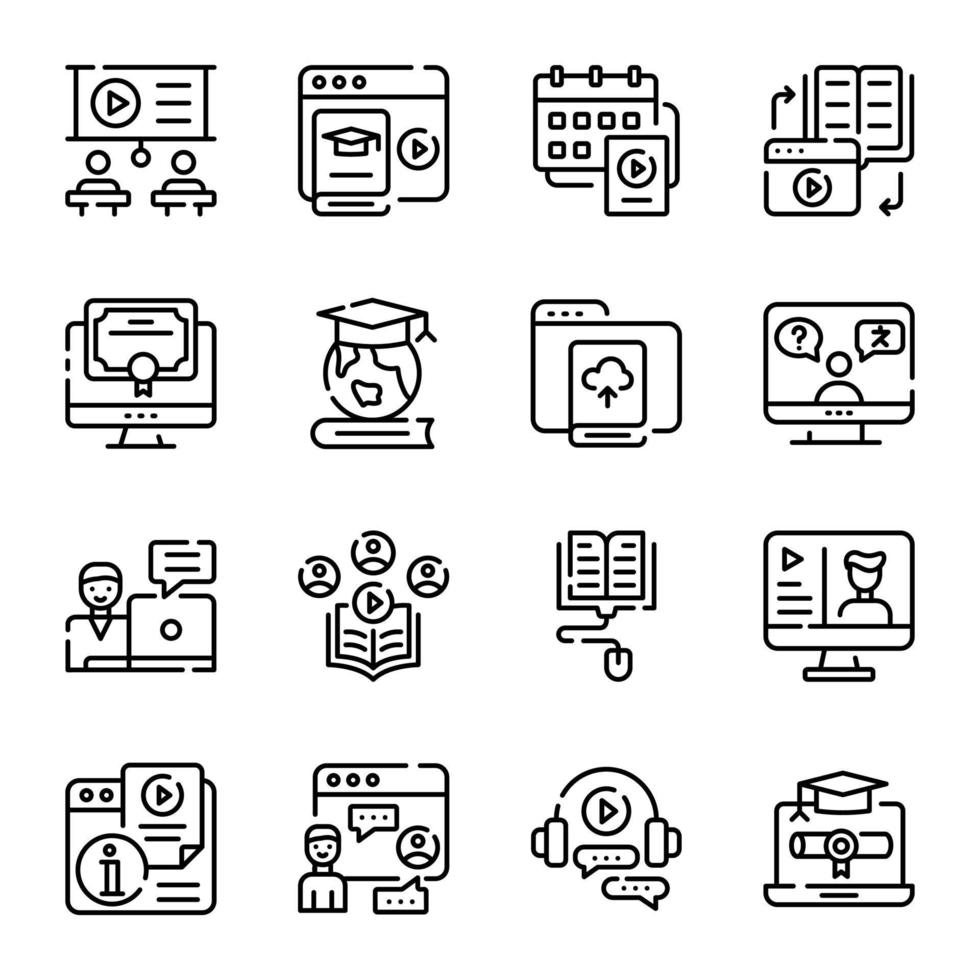 Online Learning Hand Drawn Icons vector