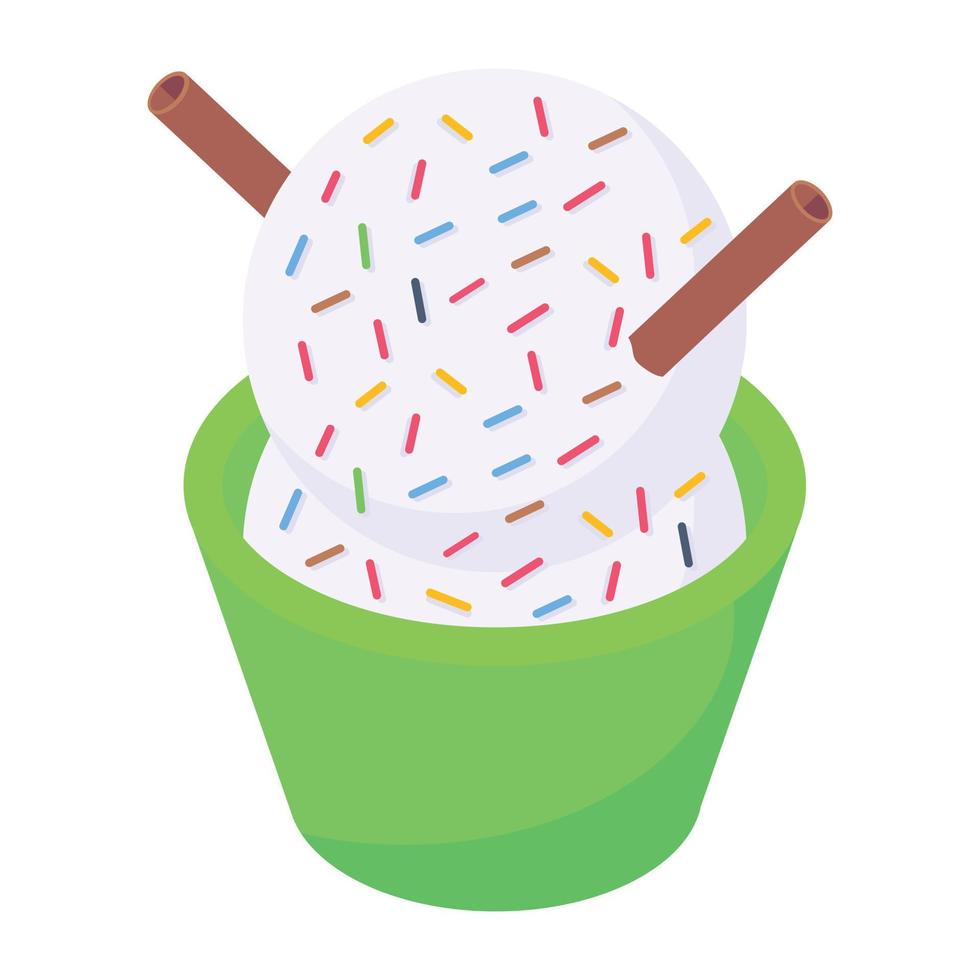 un icono de diseño isométrico de taza de helado vector