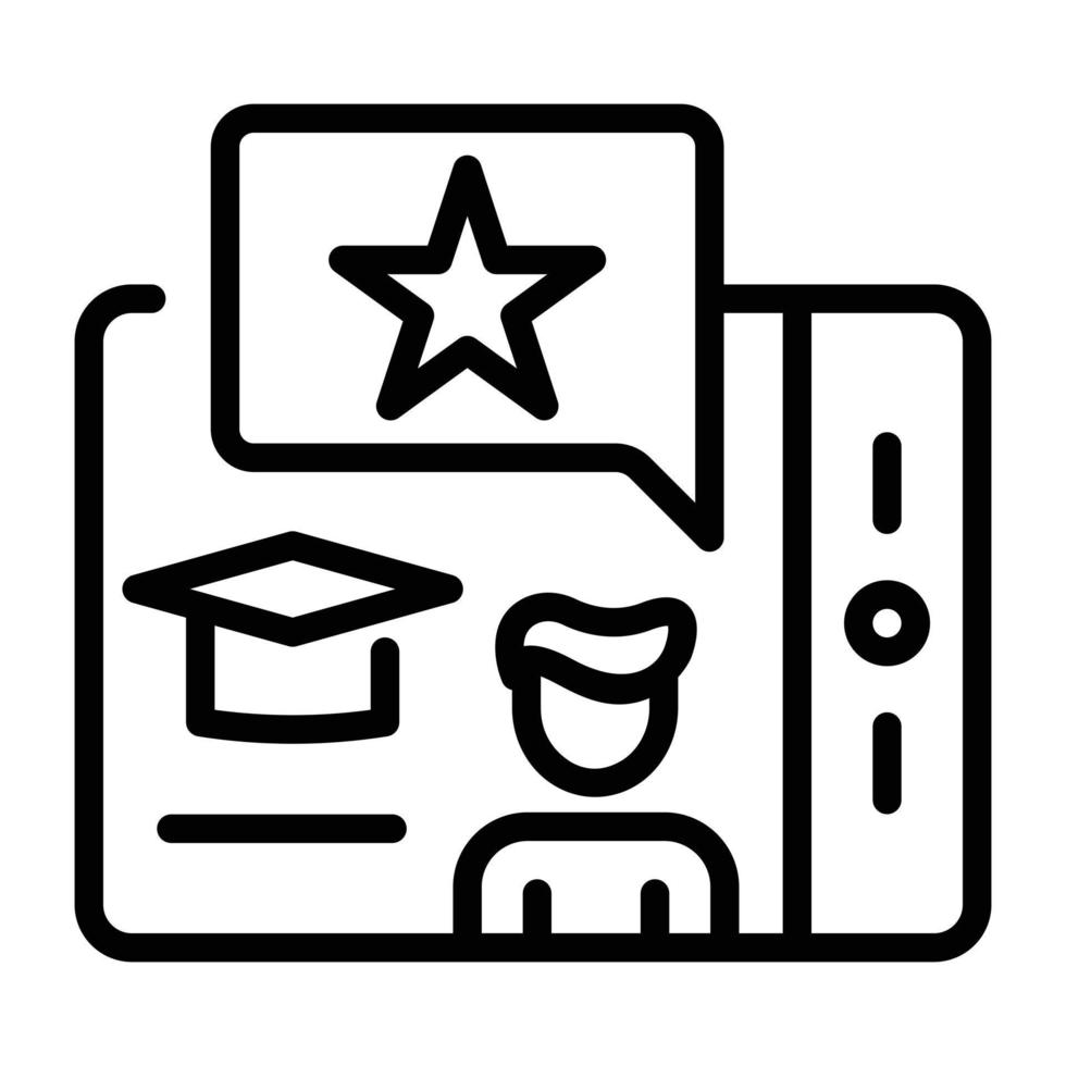 un ícono de diseño de garabatos de reseñas de estudiantes en línea vector