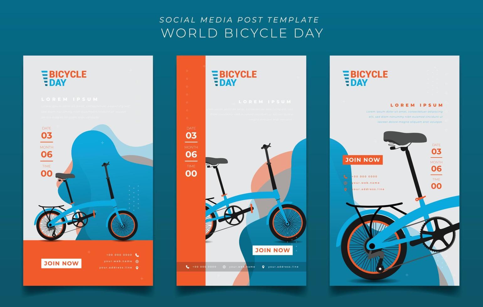 conjunto de plantilla de publicación en redes sociales con ilustración de vector de bicicleta de ciudad para el diseño del día mundial de la bicicleta