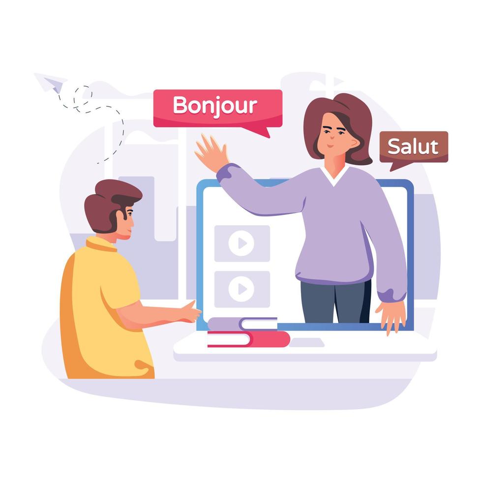 Online interpreter flat illustration is up for premium use vector