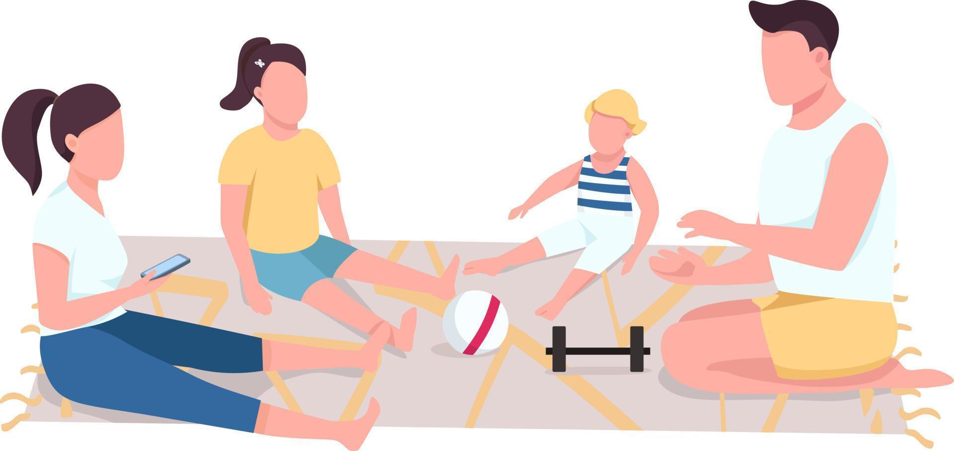 Family workout semi flat color vector characters