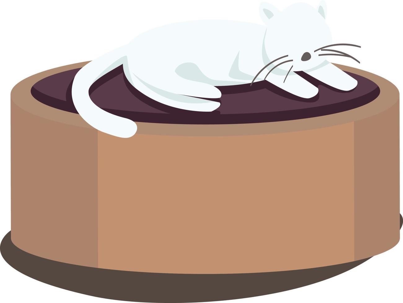 Cat laying on stool semi flat color vector element