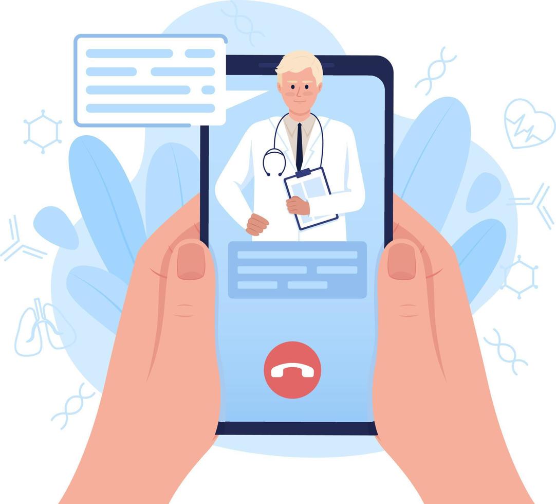 Telemedicine service via smartphone 2D vector isolated illustration