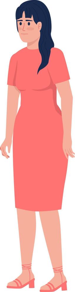 Brunette woman in dress semi flat color vector character