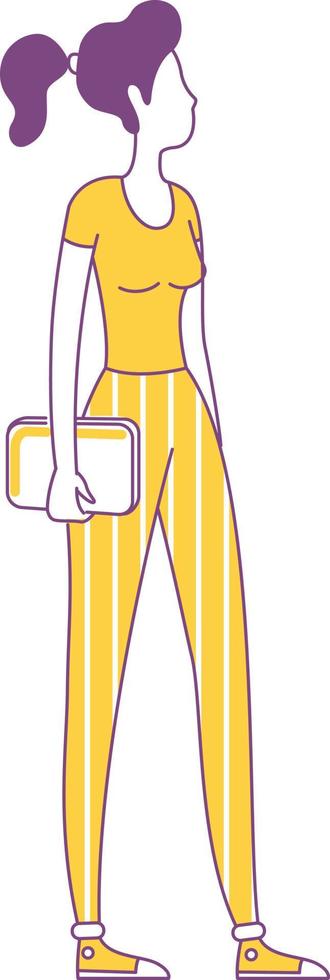Lady in yellow apparel semi flat color vector character