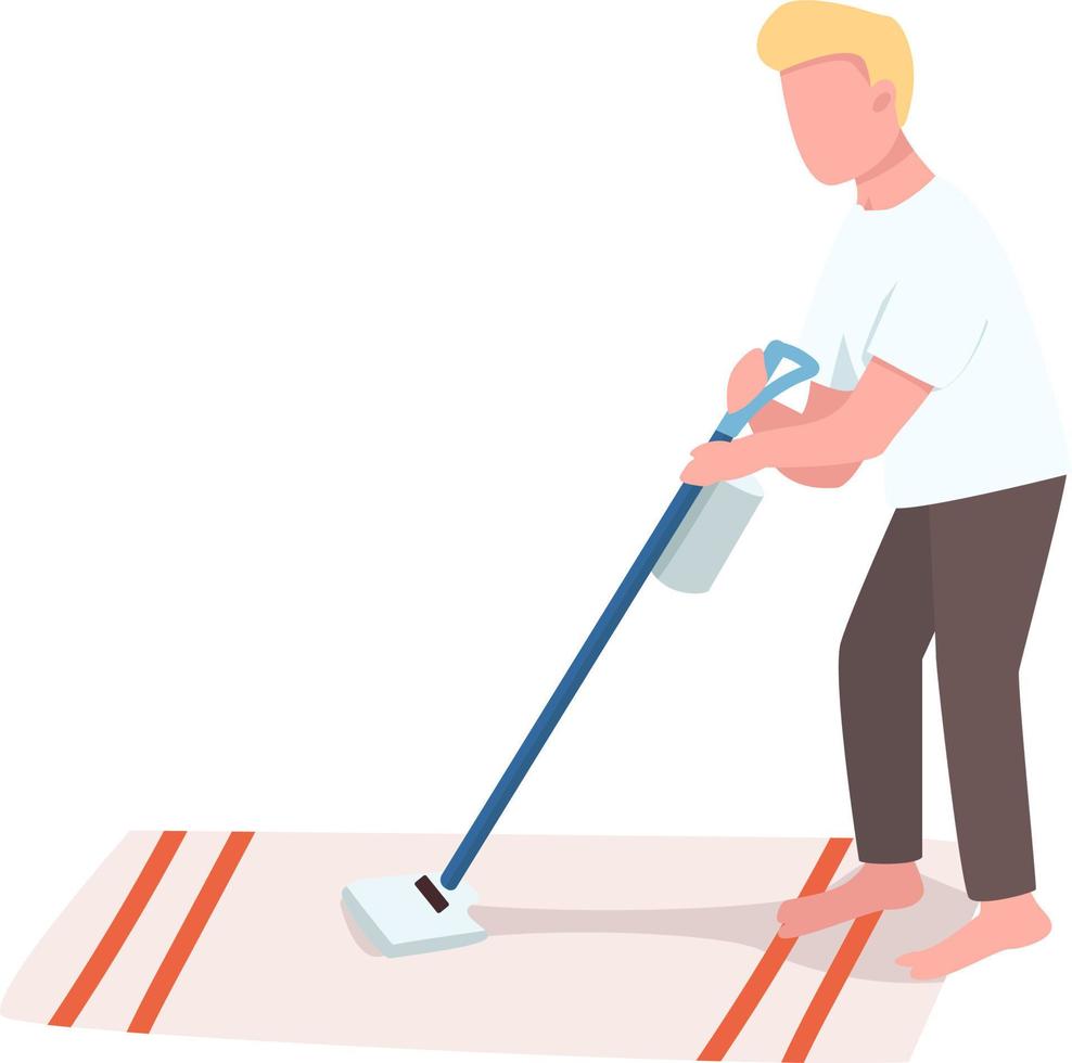 Man with vacuum cleaner semi flat color vector character