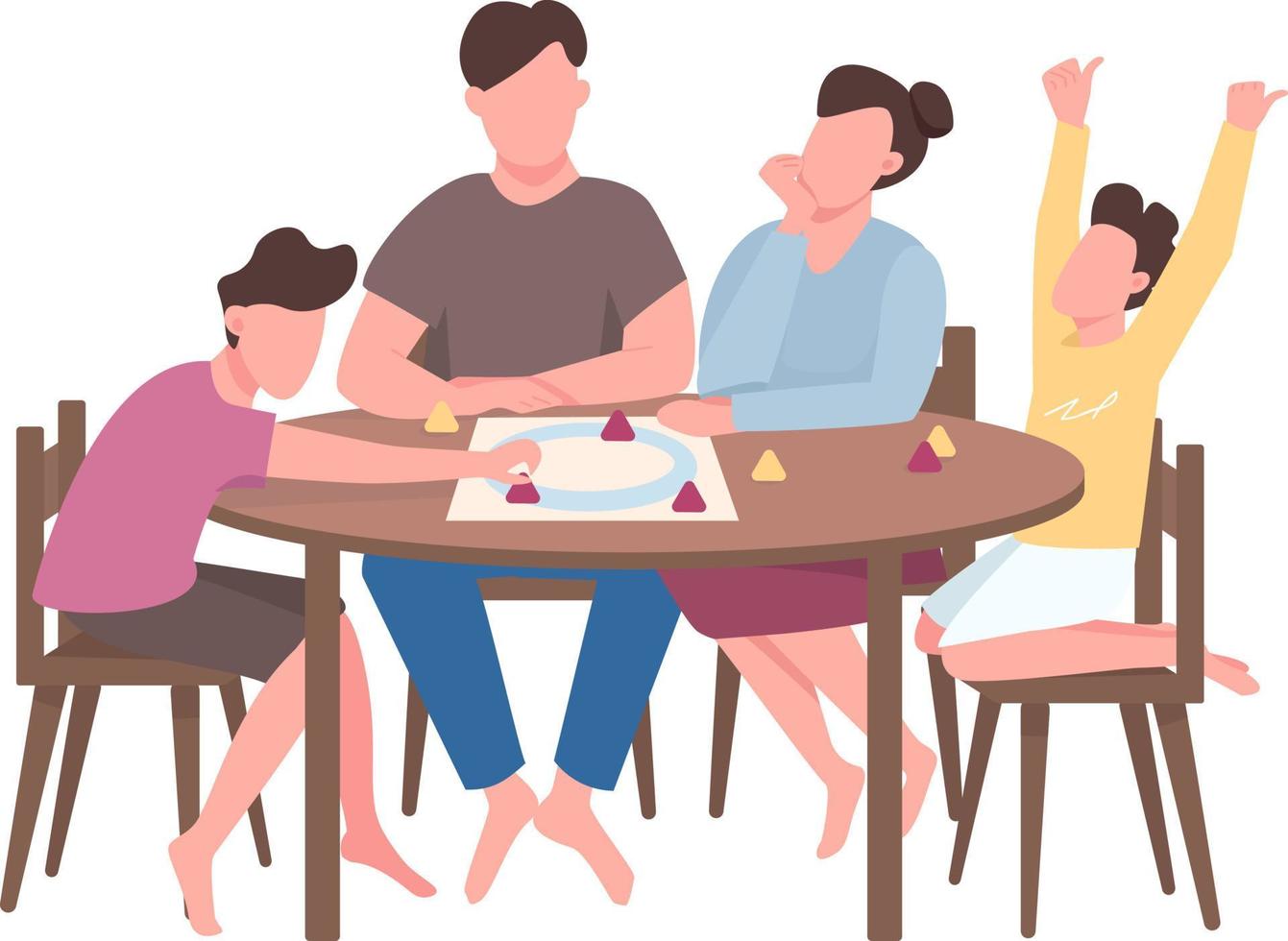 Family members play board game semi flat color vector characters