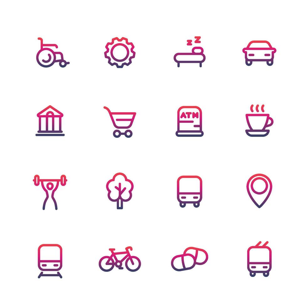 line icons set for map, pictograms, signs for navigation over white vector