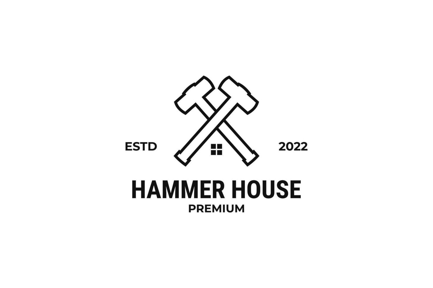 Flat hammer cross with house icon logo design vector template