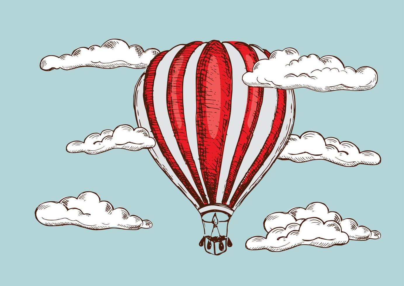 globos aerostáticos volando, ilustración dibujada a mano. vector