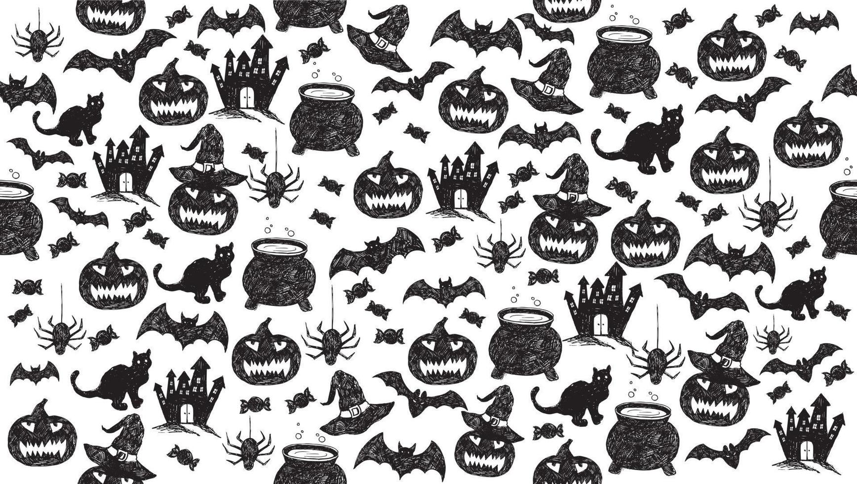 Halloween symbols hand drawn illustrations vector