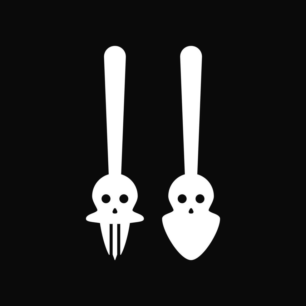 Fork, Spoon and Skull Logo Concept. Flat, Simple, Unique and clean Logotype. Black and White. Suitable for Logo, Icon, Symbol and Sign. Such as Food, Restaurant or Danger Logo vector