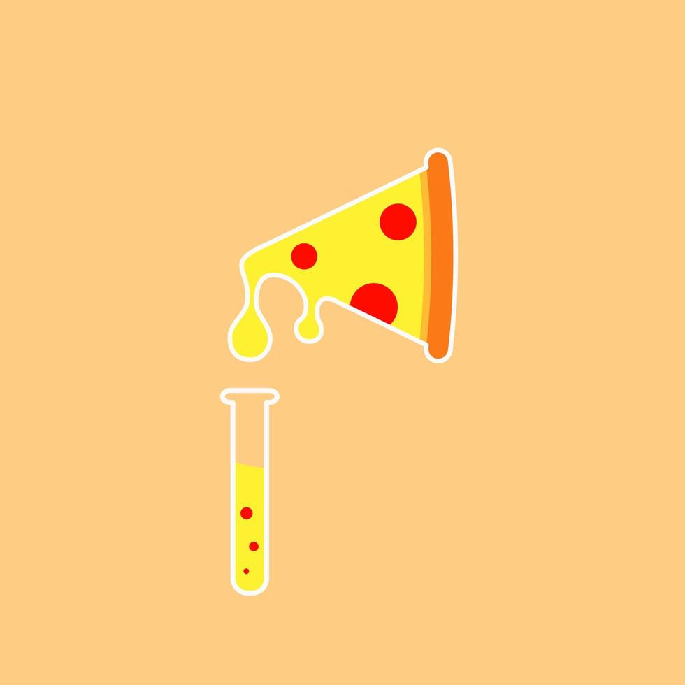 Pizza and Equipment Laboratory Logo Concept. Flat, Simple, Modern and Clean Logotype. Yellow, Orange and Brown. Suitable for Logo, Icon, Symbol and Sign. Such as Food or Restaurant Logo vector
