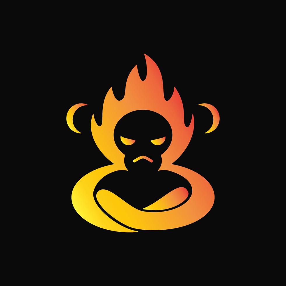 concepto de logo de mono o cráneo enojado y fuego. logotipo degradado, moderno, plano y limpio. amarillo y naranja. adecuado para logotipo, icono, símbolo y signo. como el logotipo del deporte electrónico, la mascota o el diseño de la camiseta vector