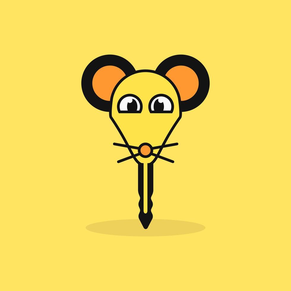Rat and Key Logo Concept. Animal, Cartoon, Mascot, Flat and Cute Logotype. Suitable for Logo, Icon, Symbol, and sign. Such as Kids or Security logo vector