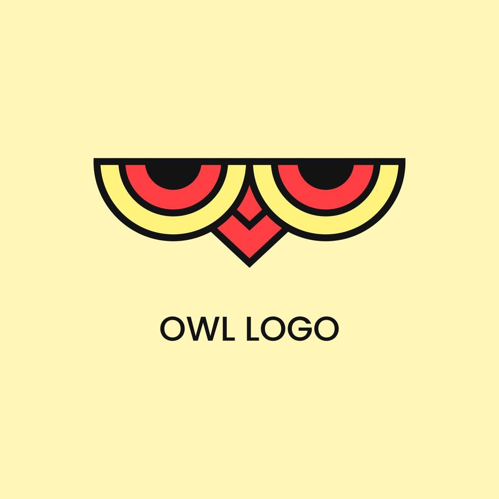 concepto de logotipo de ojos de búho. animal, pájaro, contorno, logotipo único y simple. amarillo, rojo y negro. adecuado para logotipo, icono, símbolo, mascota y signo vector