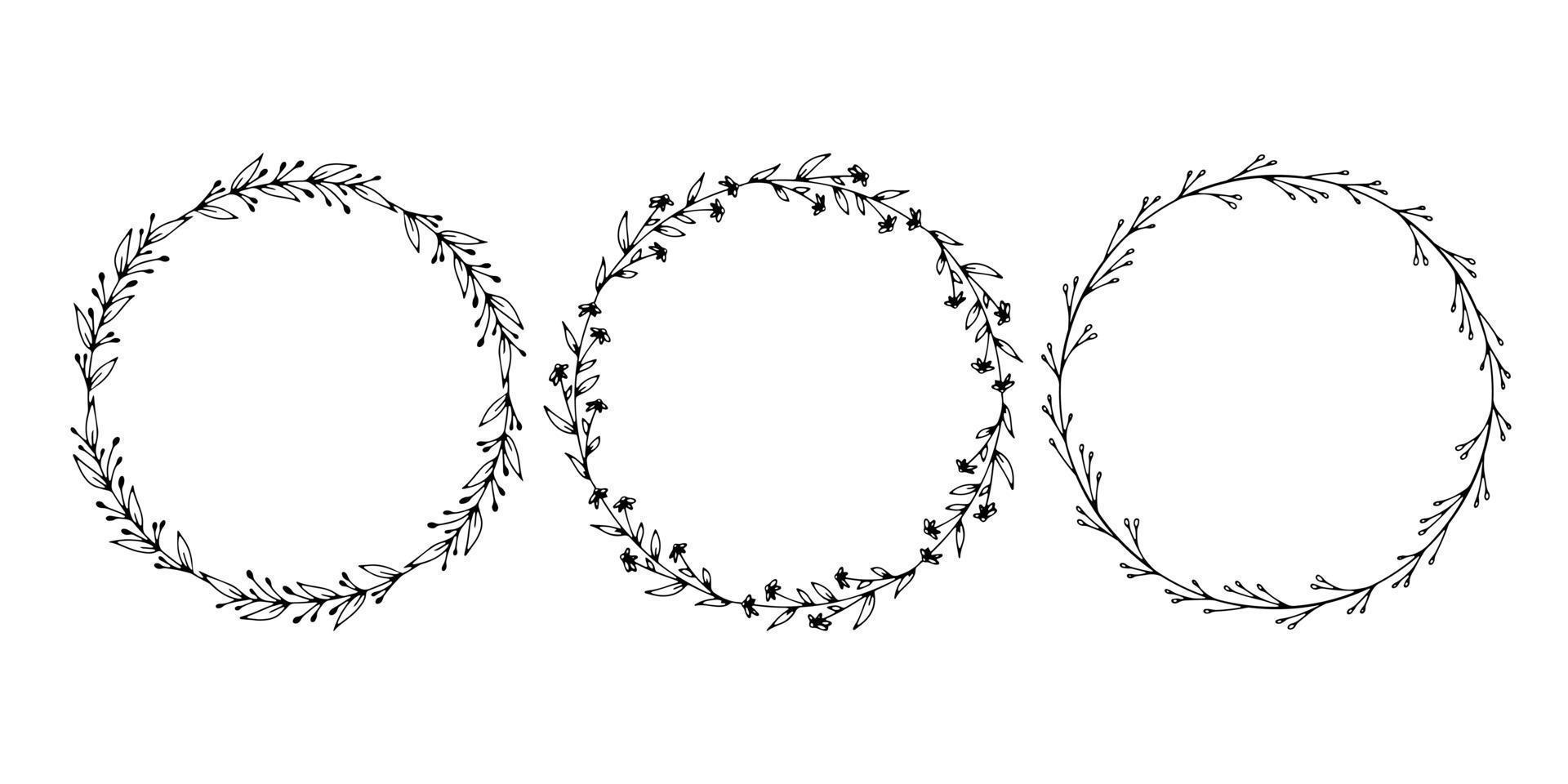 colección de marcos de garabatos florales vectoriales geométricos. bordes decorados con delicadas flores dibujadas a mano, ramas, hojas, flores. ilustración vectorial vector