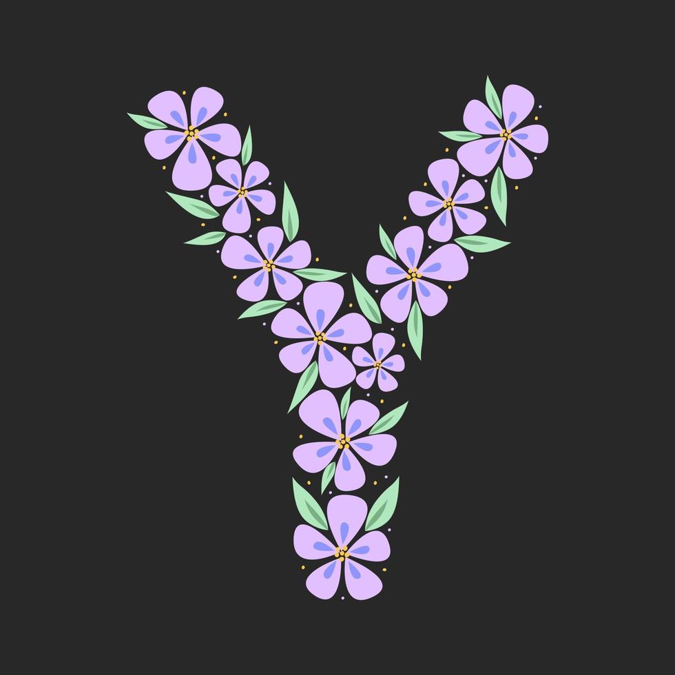 alfabeto botánico floral. monograma dibujado a mano vintage letra y. carta con plantas y flores. letras vectoriales aisladas en blanco vector
