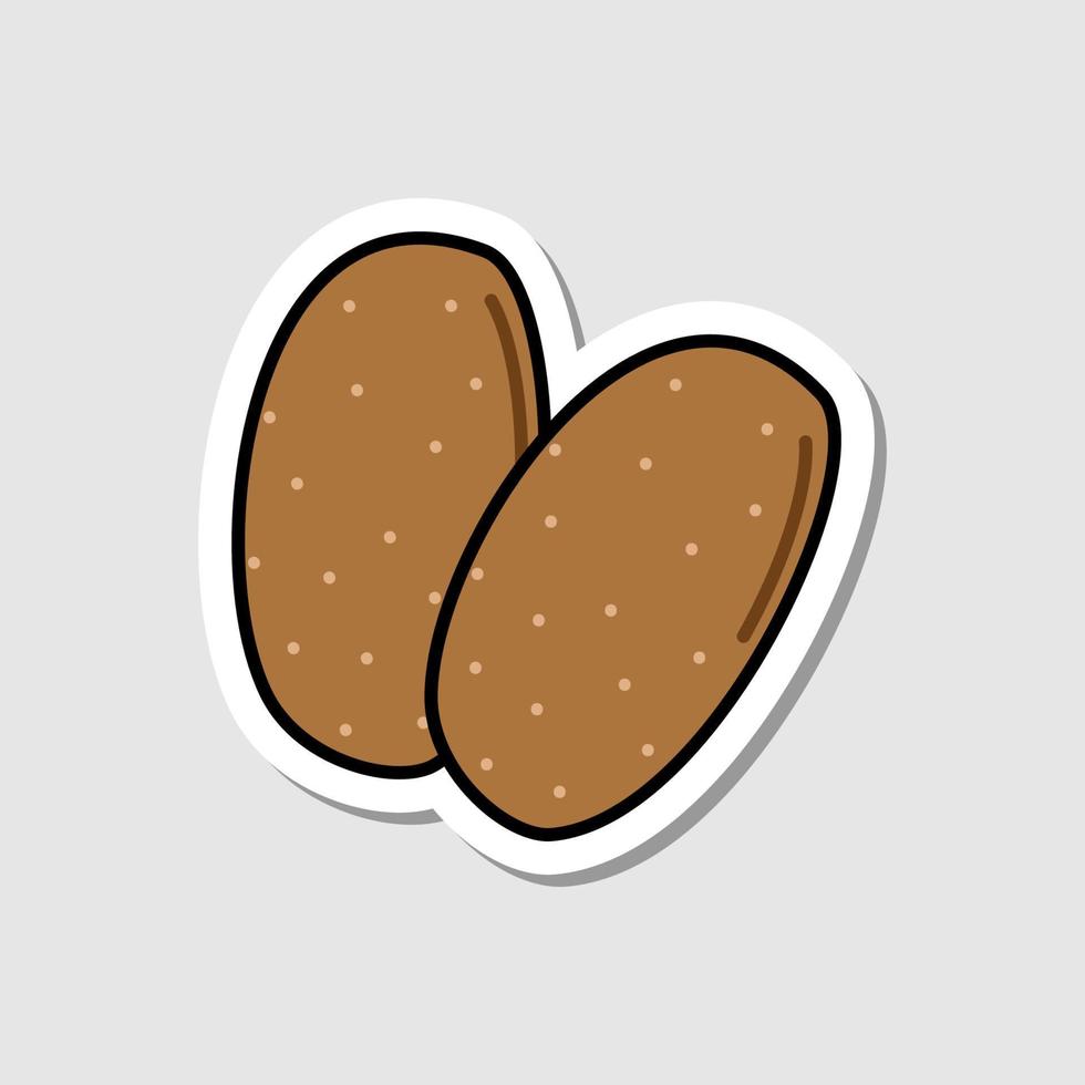 Vector potatoes sticker in cartoon style. Isolated vegetable with shadow. Flat simple icon with black lines.