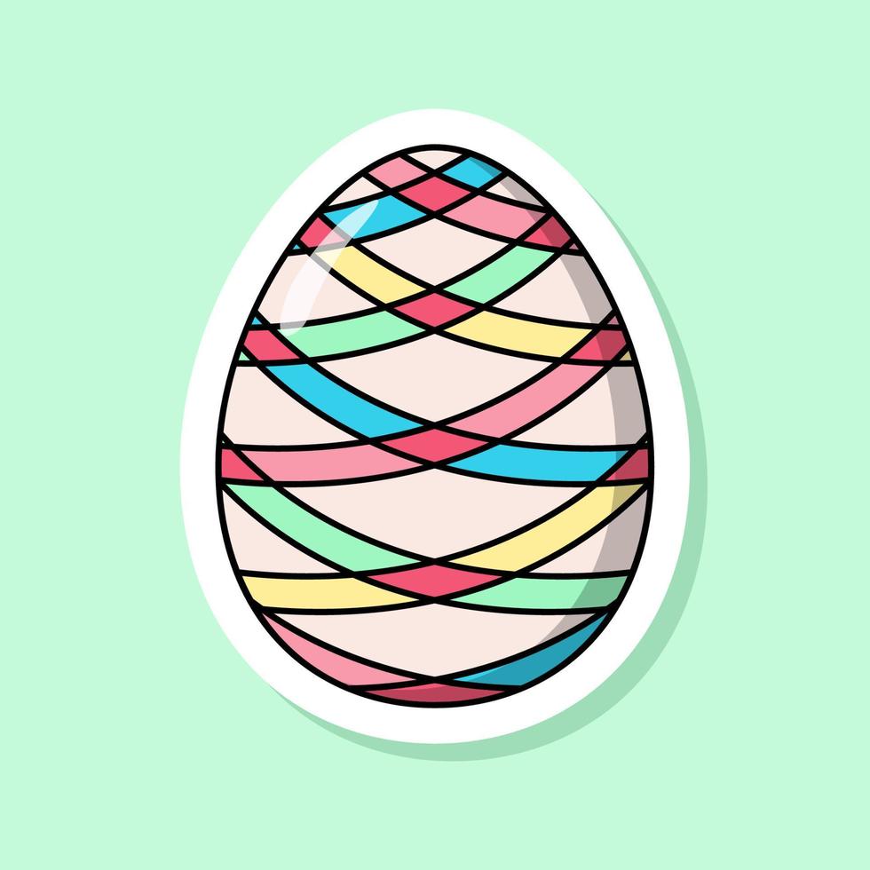 Vector cartoon Easter egg sticker with colorful stripes.