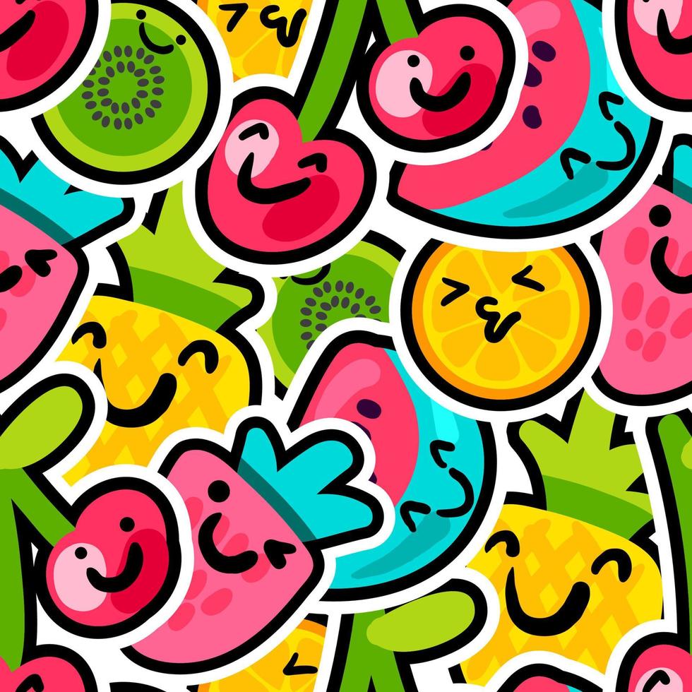 Lovely berries and fruits mix pattern vector