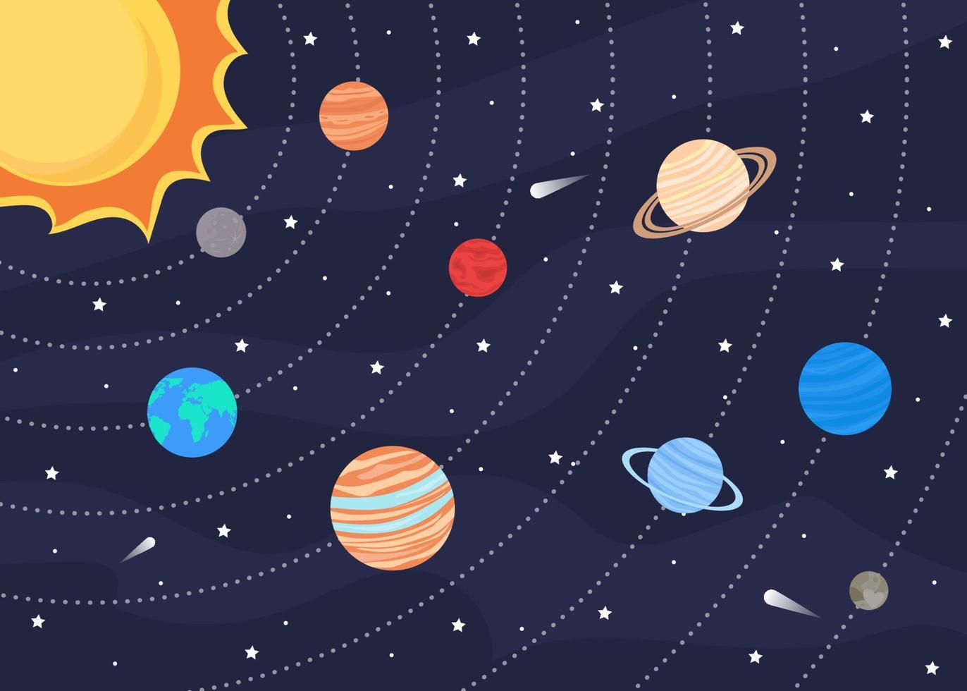 Planets of the solar system, against the background of the starry sky. vector