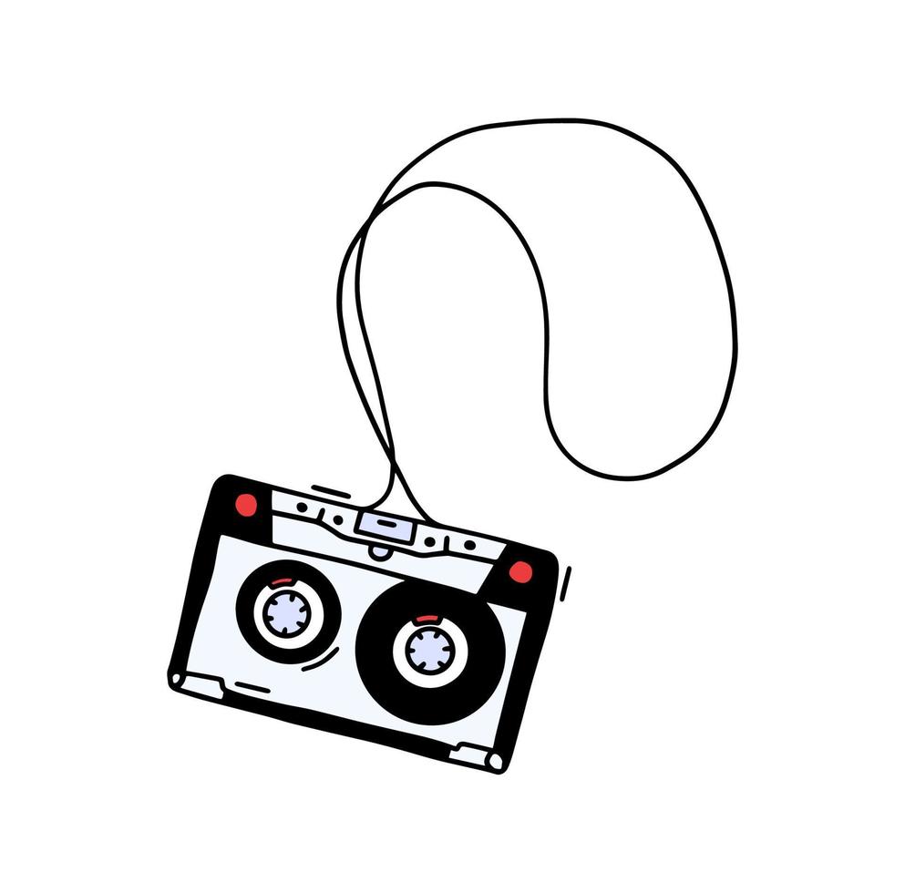 Abstract Hand Drawn Classic Tape Old Cassette Doodle Concept Vector Design. Single continuous line drawing retro compact tape cassette.