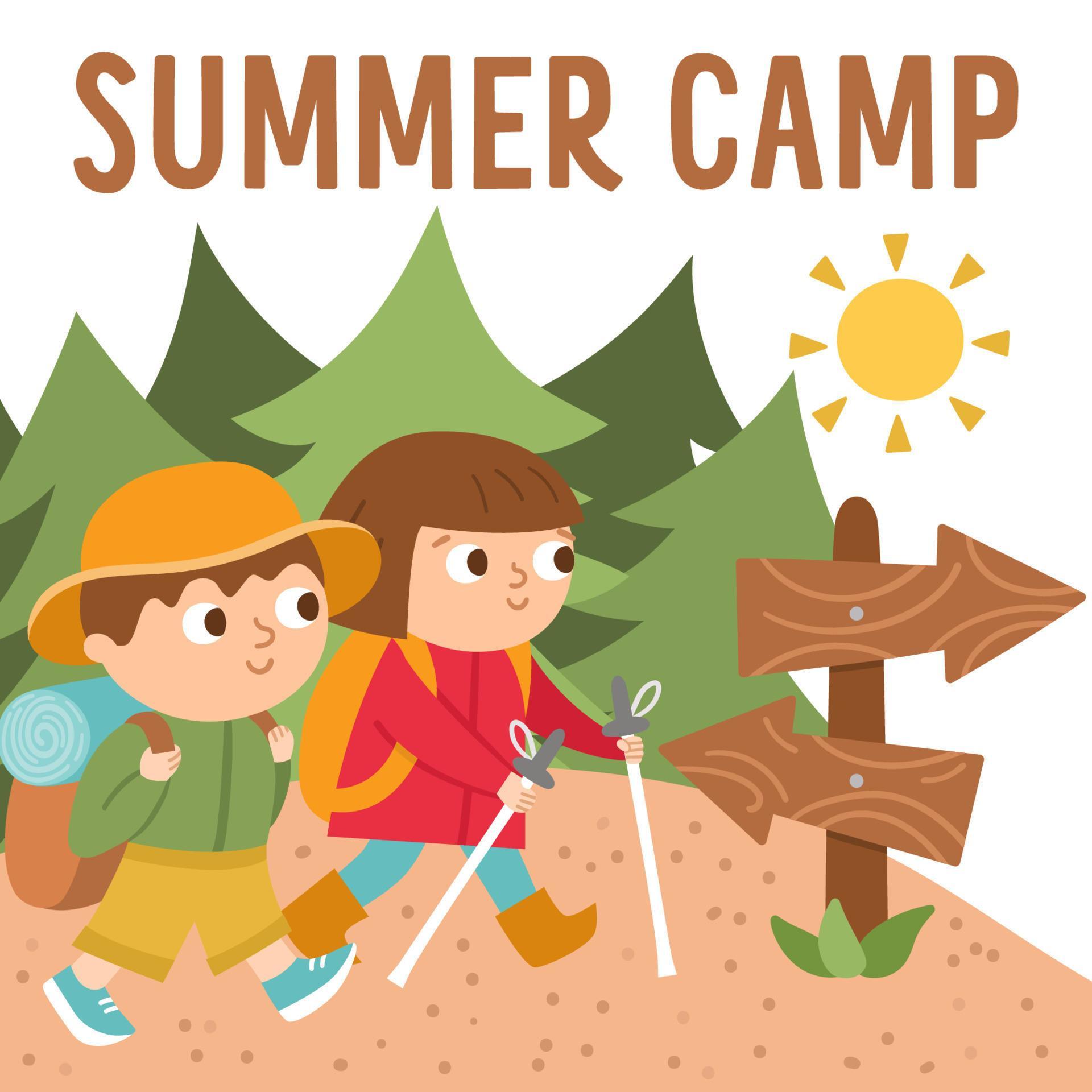 summer-camp-card-with-cute-kids-doing-camping-activity-vector-square