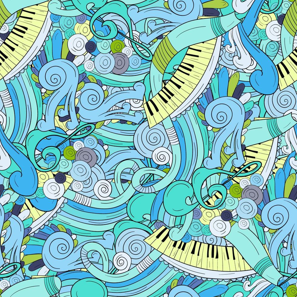 Seamless music background with notes and piano vector