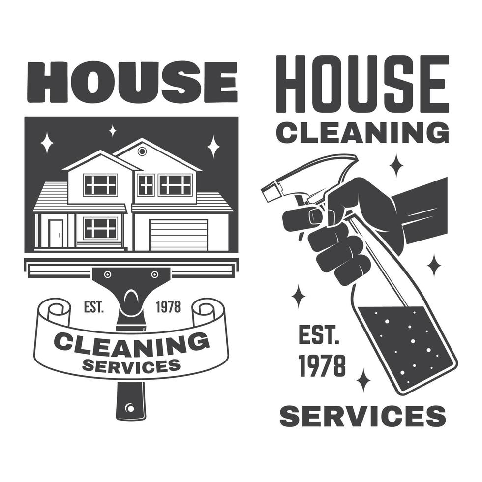 Cleaning company badge, emblem. Vector illustration. Concept for shirt, stamp or tee. Vintage typography design with cleaning equipments. Cleaning service sign for company related business