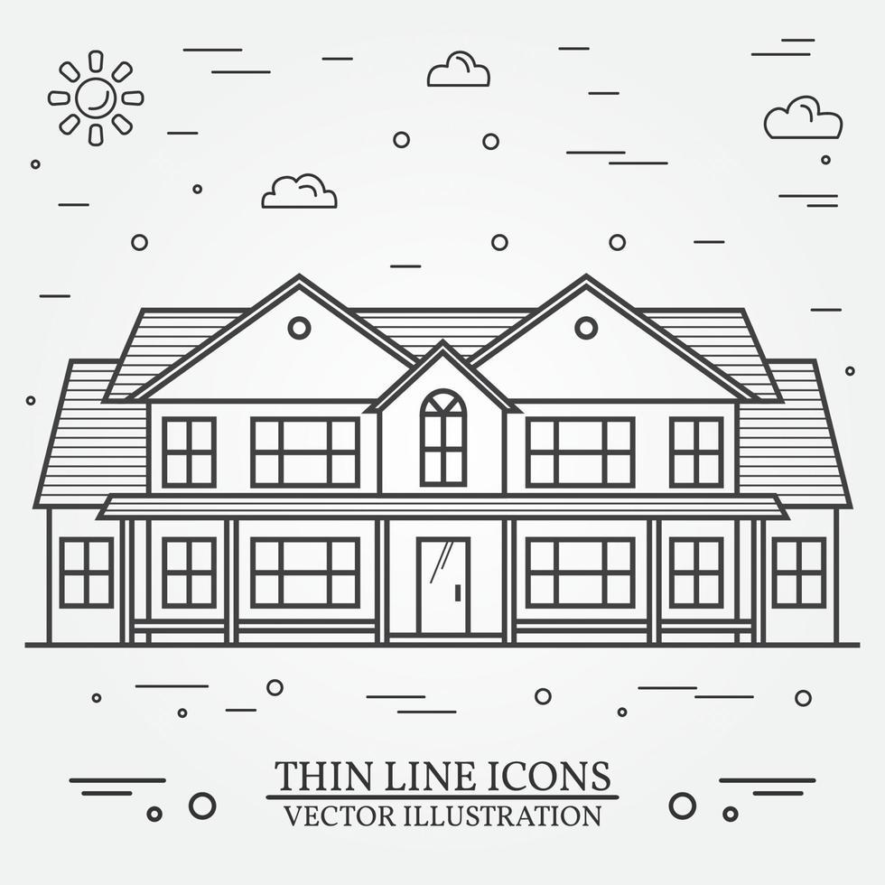 Vector thin line icon suburban american house. For web design and application interface, also useful for infographics. Vector dark grey. Vector.