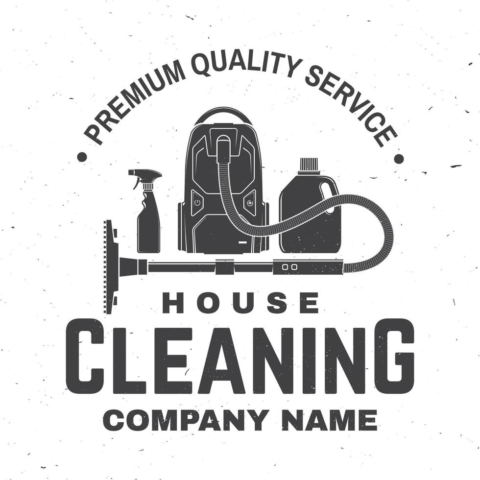 Cleaning company badge, emblem. Vector illustration. Concept for shirt, stamp or tee. Vintage typography design with cleaning equipments. Cleaning service sign for company related business