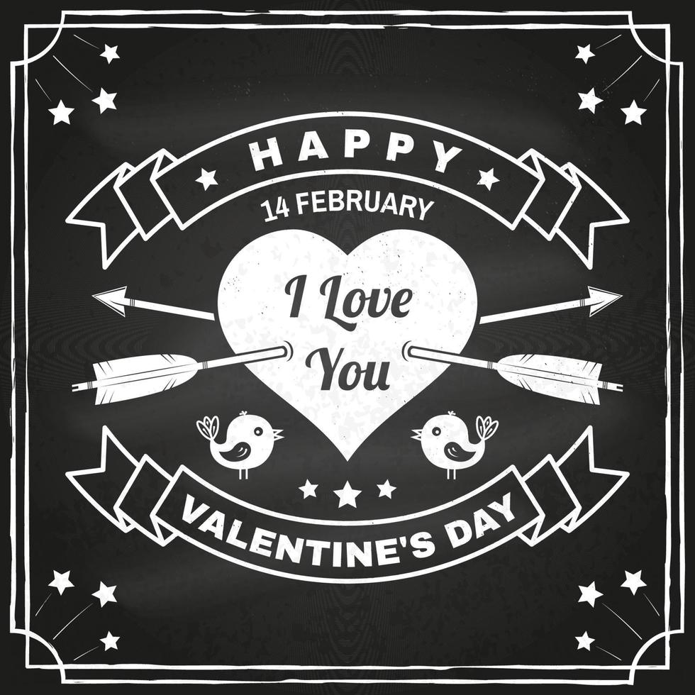 Happy Valentines Day. Stamp, badge, card with birds and heart with arrows. Vector. Vintage typography design for invitations, Valentines Day romantic celebration emblem in retro style. vector