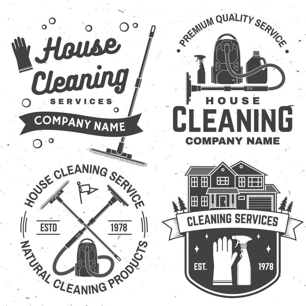 Cleaning company badge, emblem. Vector illustration. Concept for shirt, stamp or tee. Vintage typography design with cleaning equipments. Cleaning service sign for company related business