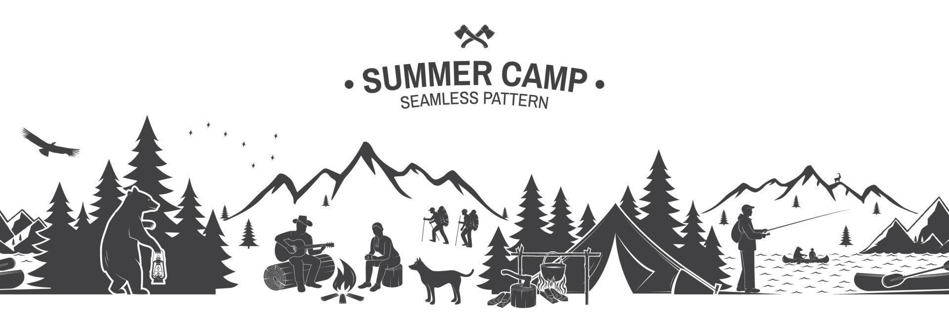 Summer camp seamless pattern. Vector illustration.