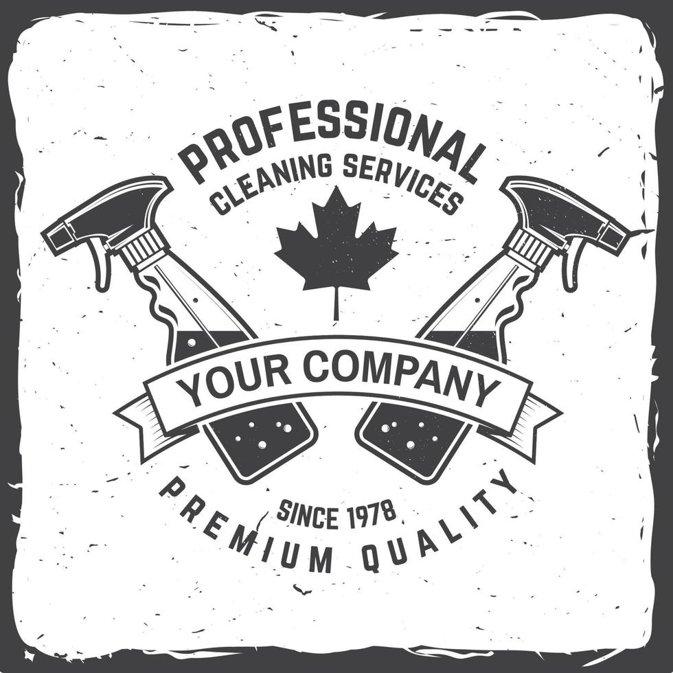 Cleaning company badge, emblem. Vector illustration. Concept for shirt, stamp or tee. Vintage typography design with cleaning equipments. Cleaning service sign for company related business