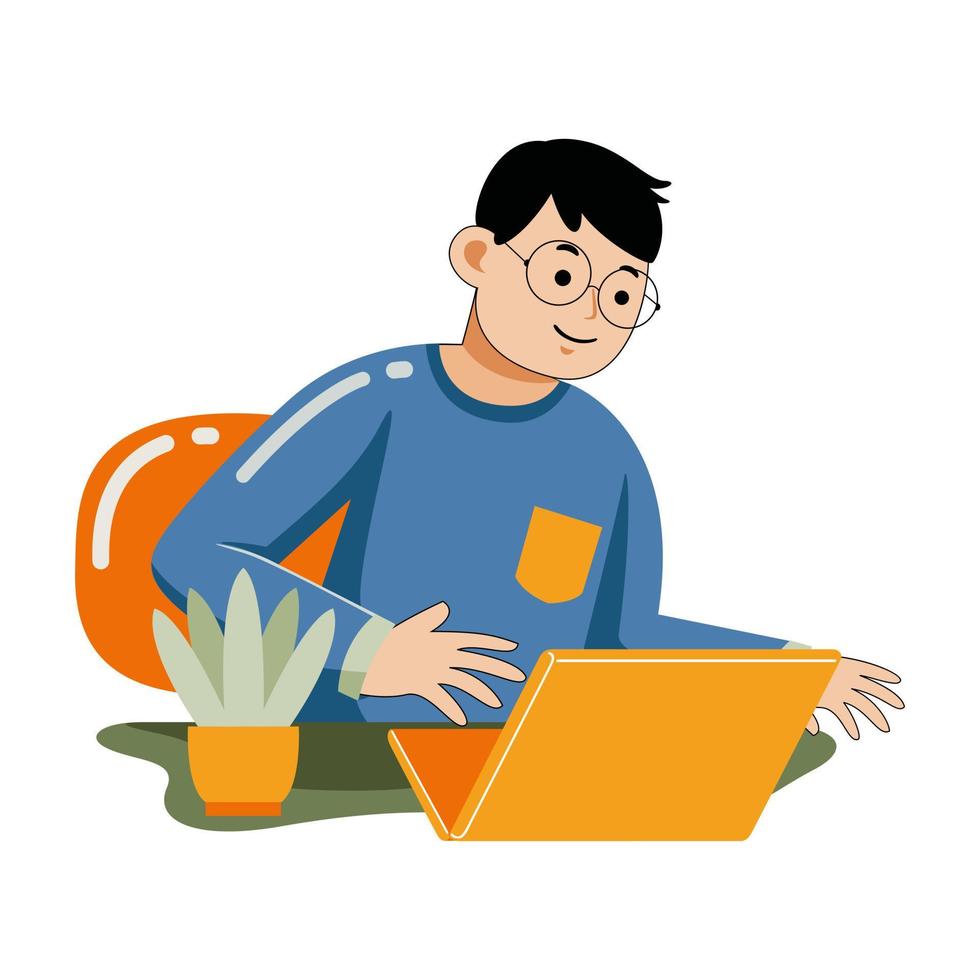 Man working with laptop vector