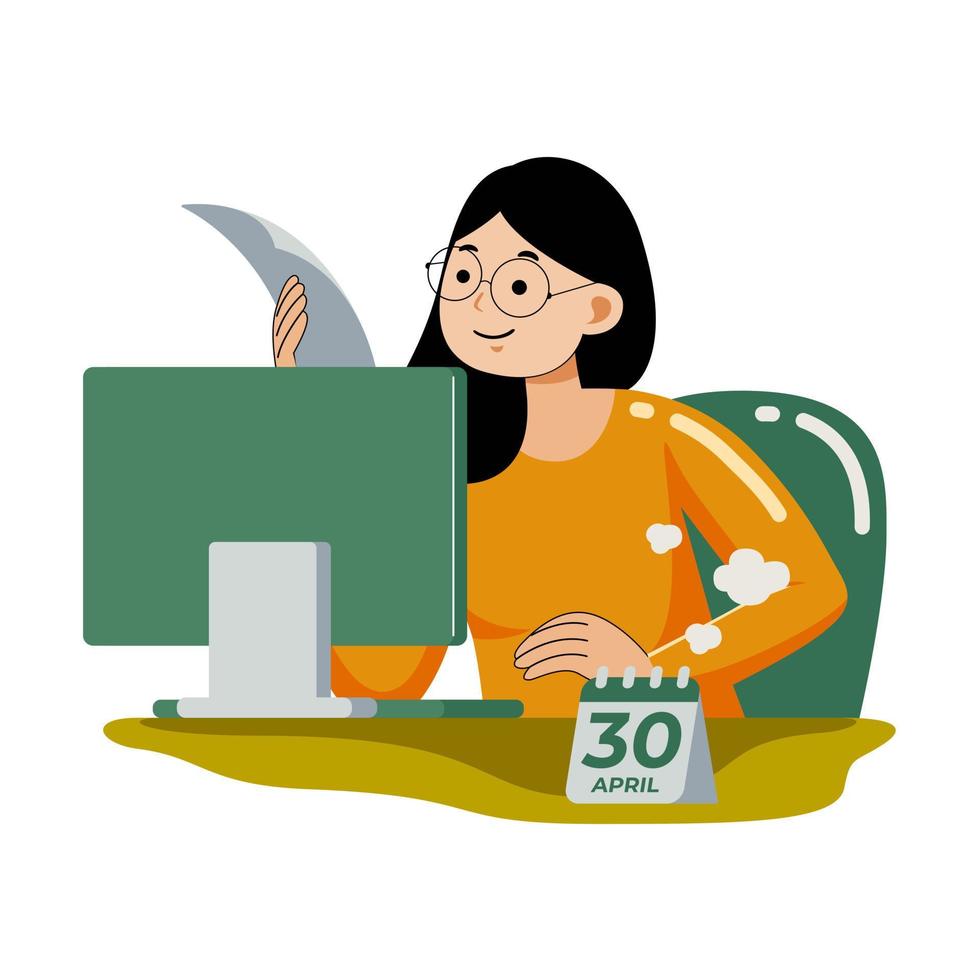 Woman working with computer vector