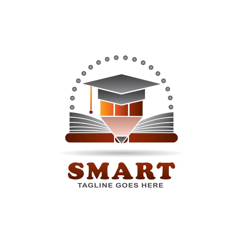 education logo vector illustration, graduate hat equipment symbol design, pencil and book, smart person concept, with graduation degree