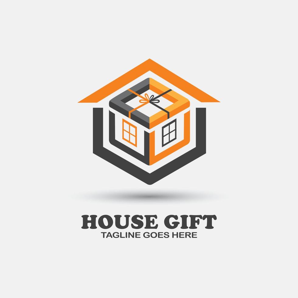 logotipo de ilustración de casa con concepto de caja de regalo vector