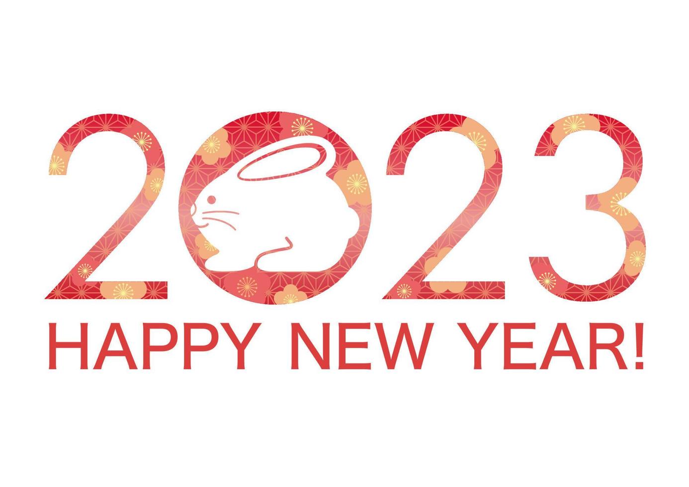 el año 2023, el año del conejo, símbolo de saludo con una mascota de conejo decorada con motivos antiguos japoneses. vector