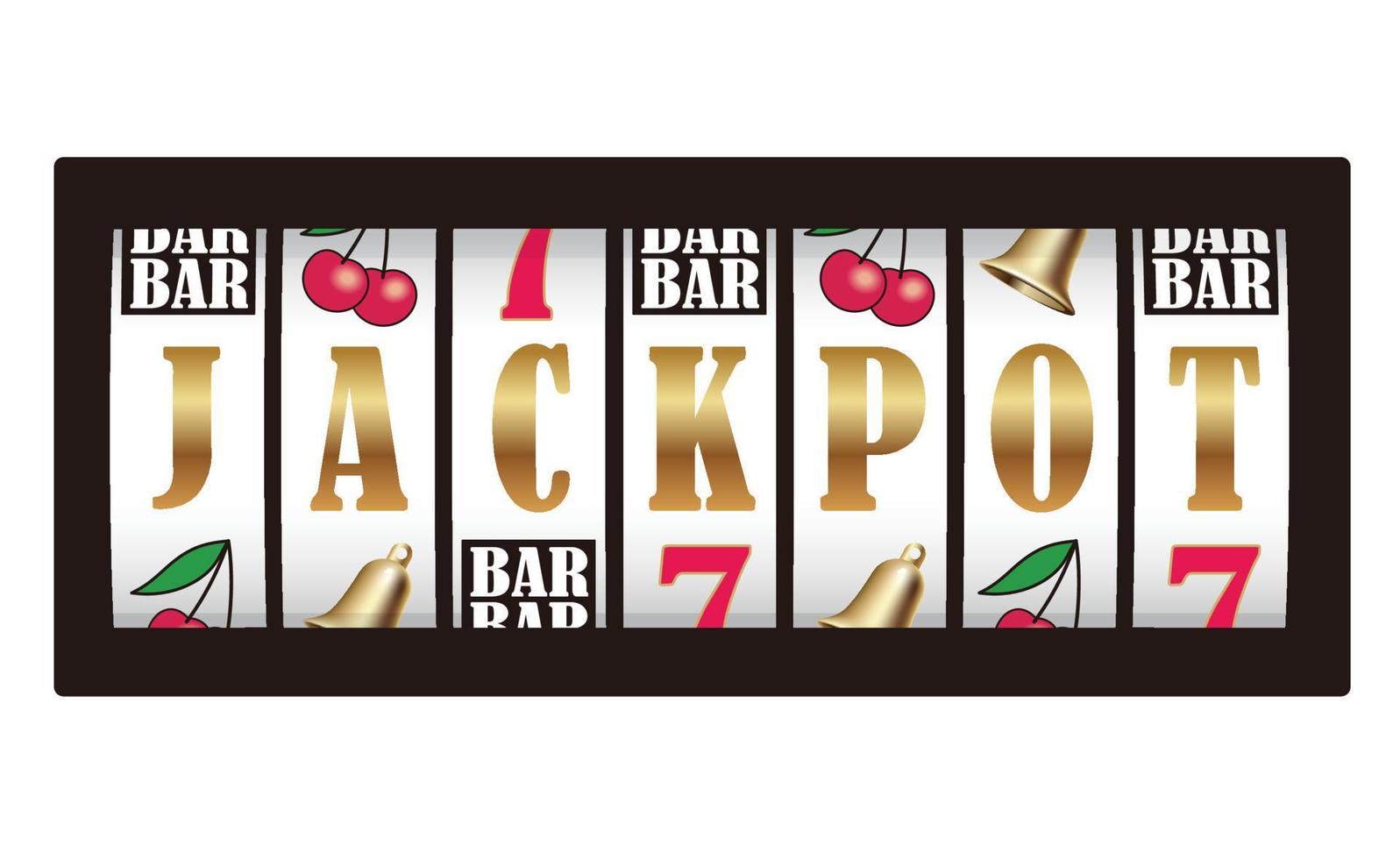 la palabra jackpot, que se muestra en los carretes de las máquinas tragamonedas. ilustración vectorial aislada en un fondo blanco. vector