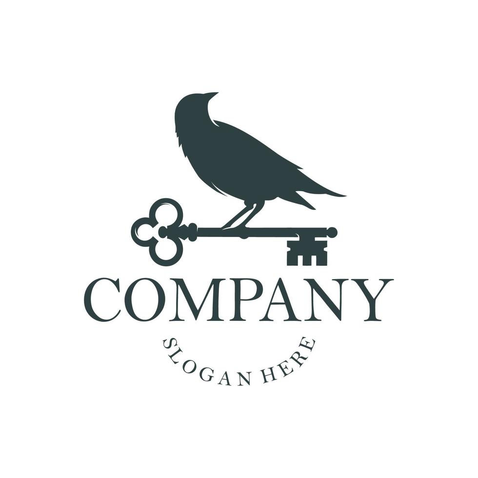 vintage key and bird logo vector illustration