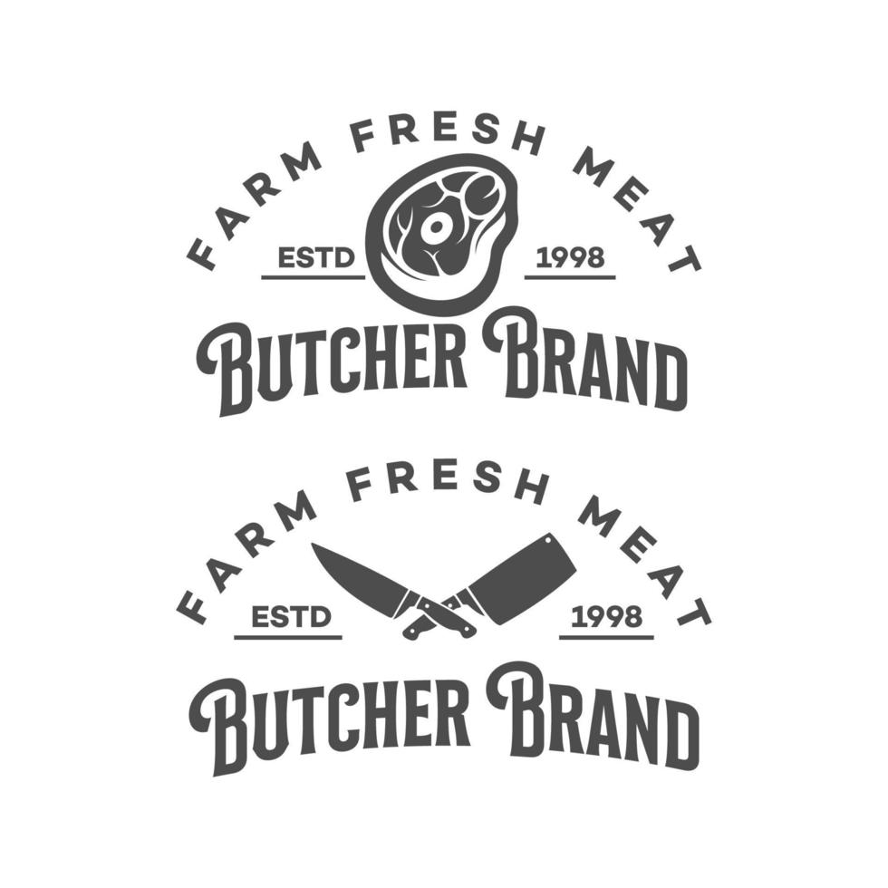 Vintage Retro Butcher shop label logo design with crossed cleavers vector