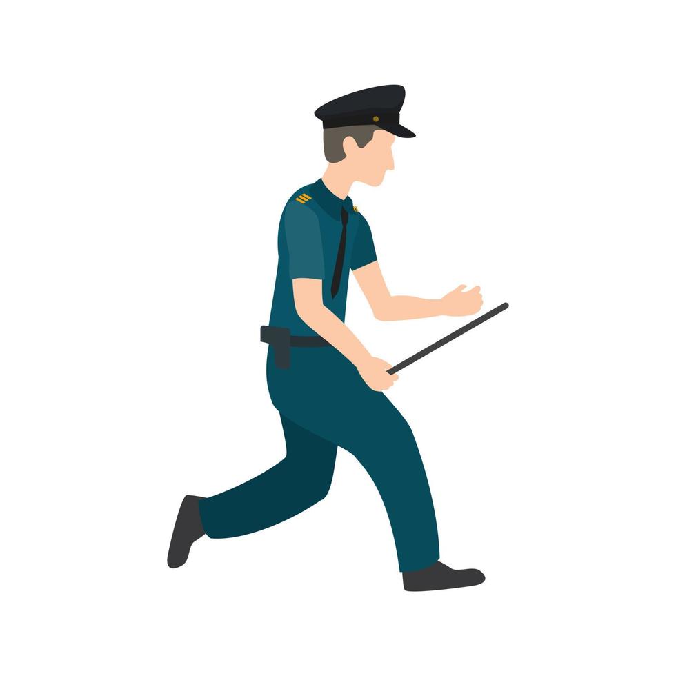 Running Cop Flat Multicolor Icon vector