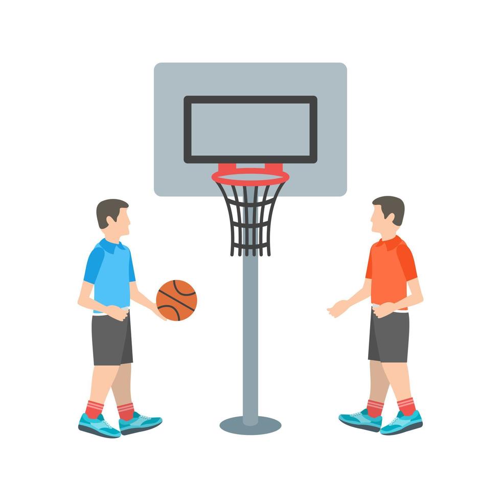 niños jugando baloncesto plano icono multicolor vector