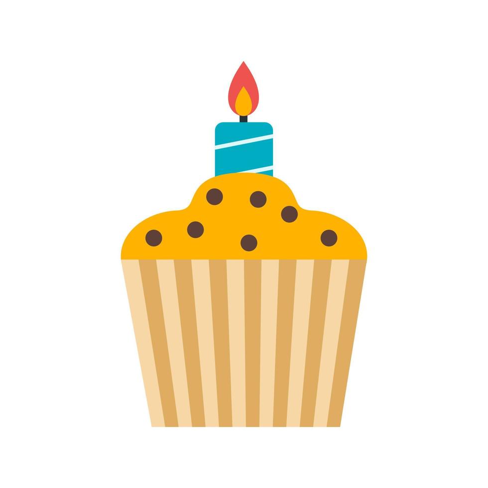 Candle on Muffin Flat Multicolor Icon vector